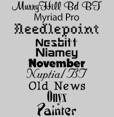 Murry Hill Bd BT, Myriad Pro, Needlepoint, Nesbitt, Niamey, November, Nuptial BT, OldNews, Onyx, Painter