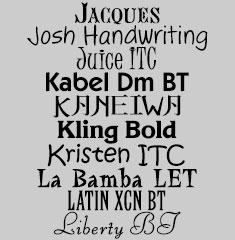 Jacques, Josh Handwriting, Juice ITC, Kabel Dm BT, Kaneiwa, Kling Bold, Kristen ITC, La Bamba LET, Latin XCn BT, Liberty BT